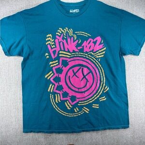 Blink-182 Teal Oversized Graphic Tee with Distressed Accents NWOT S/M